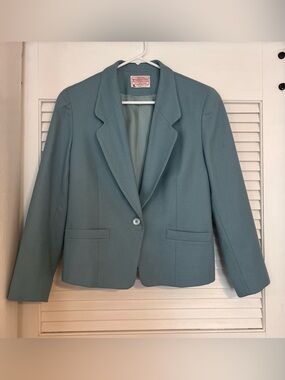 Aqua Blue Steel Blue Pendleton Petites Blazer - 8
